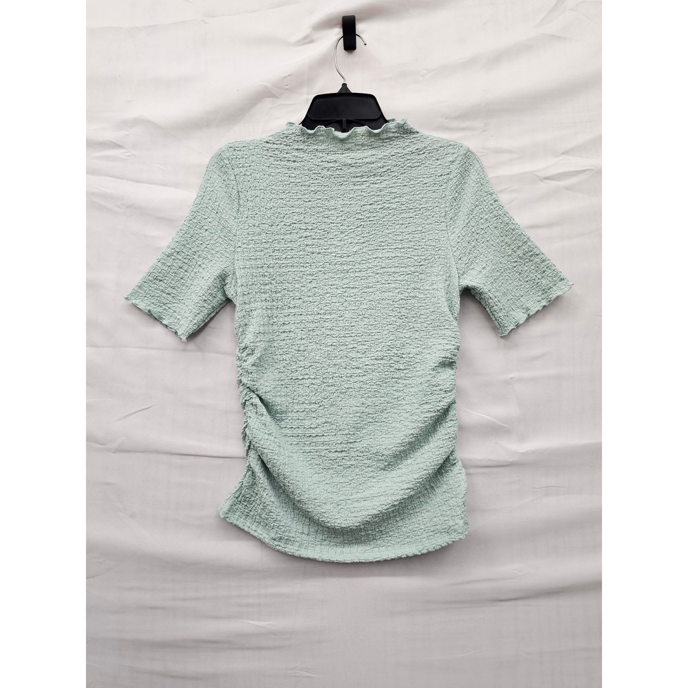 A New Day Womens Mock Neck Popcorn Top Green Polyester Blend Casual Size Small